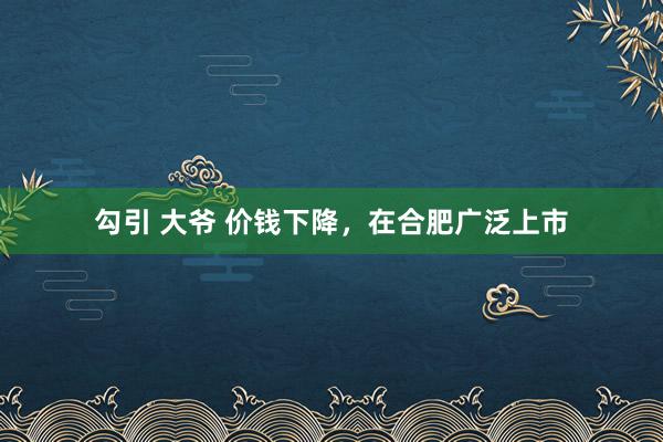 勾引 大爷 价钱下降，在合肥广泛上市