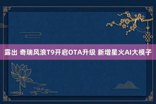 露出 奇瑞风浪T9开启OTA升级 新增星火AI大模子