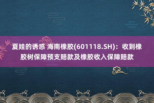 夏娃的诱惑 海南橡胶(601118.SH)：收到橡胶树保障预支赔款及橡胶收入保障赔款