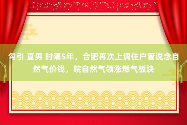 勾引 直男 时隔5年，合肥再次上调住户管说念自然气价钱，皖自然气领涨燃气板块