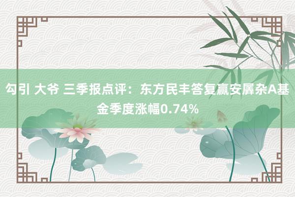 勾引 大爷 三季报点评：东方民丰答复赢安羼杂A基金季度涨幅0.74%