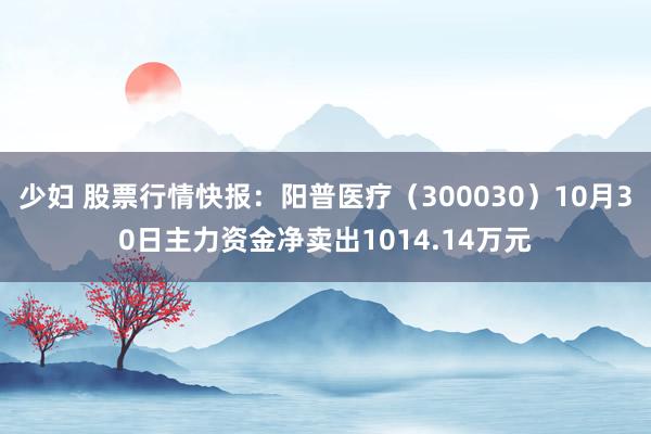 少妇 股票行情快报：阳普医疗（300030）10月30日主力资金净卖出1014.14万元